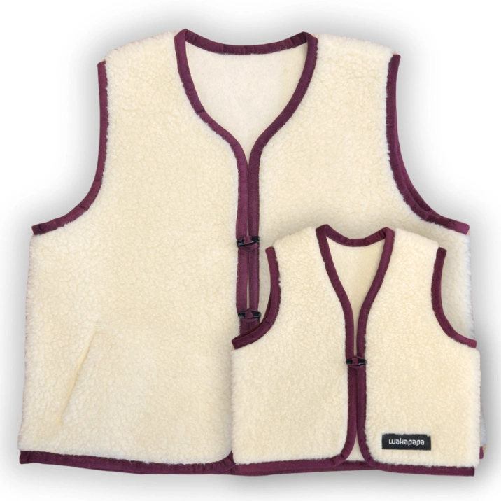 Merino Weste Teddyfleece Unisex "Burgundy" Dunkelrot