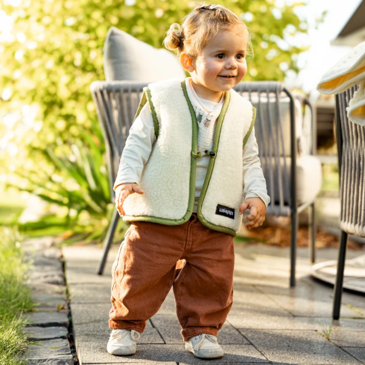 Merino Kinderweste Teddyfleece "Verde" Hellgrün