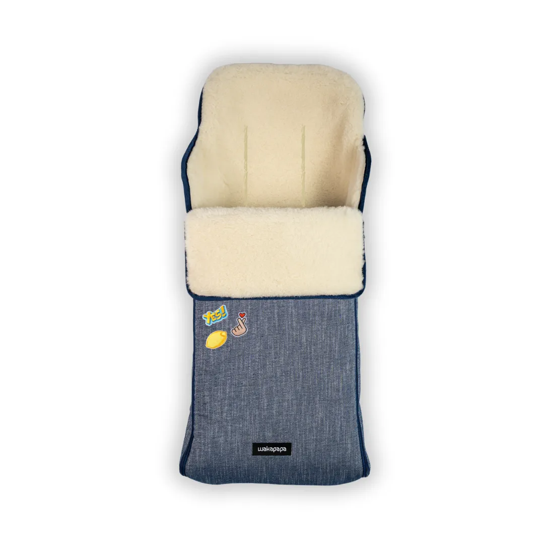 Merino Fußsack "Denim Patches" 2.0