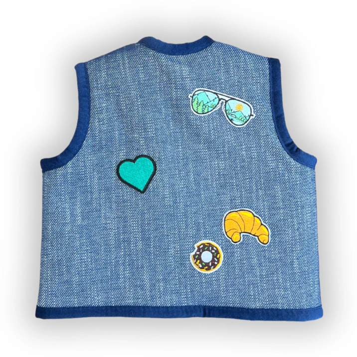 Merino Kinderweste "Denim & Patches"