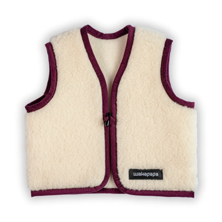 Merino Kinderweste Teddyfleece "Burgundy" Dunkelrot