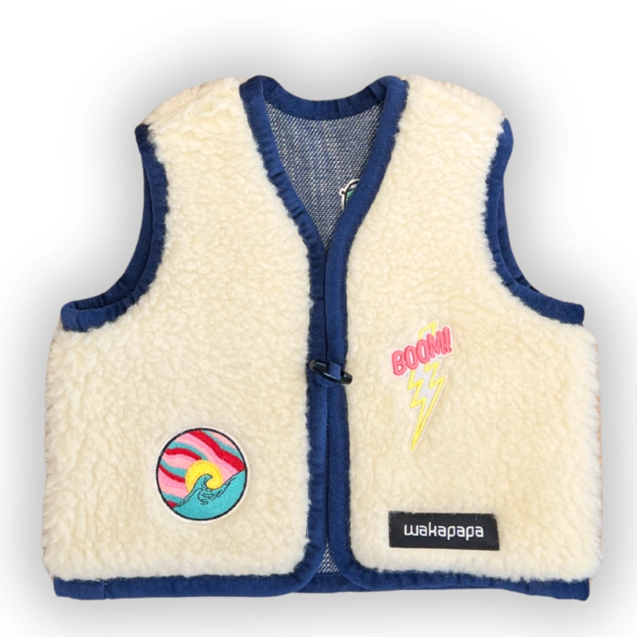 Merino Kinderweste "Denim & Patches"